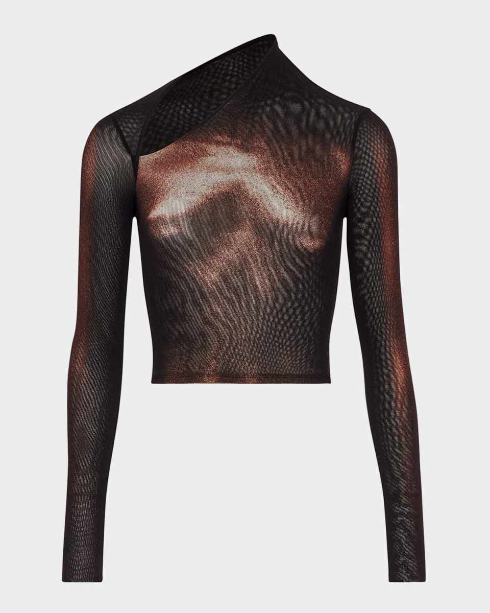 Asymmetric Body Dust Print Mesh Crop Top